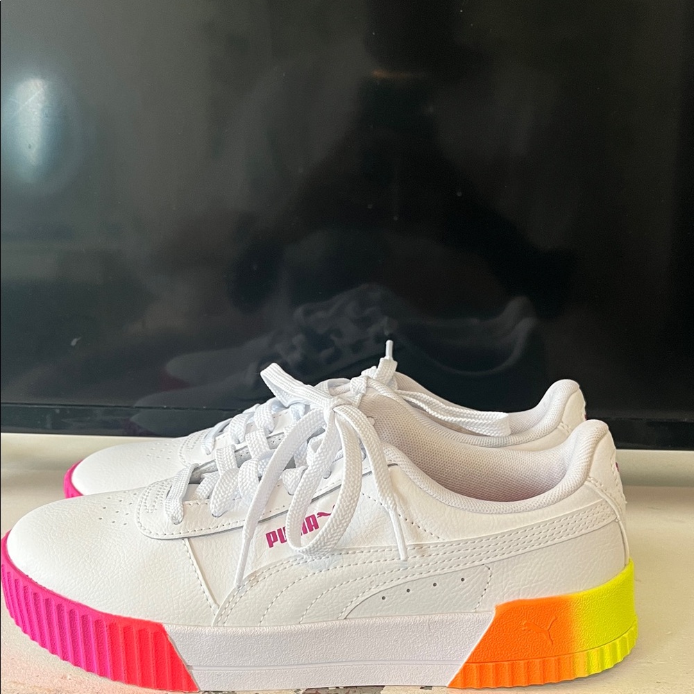Puma Kids Sneakers White with Pink and Orange Accents